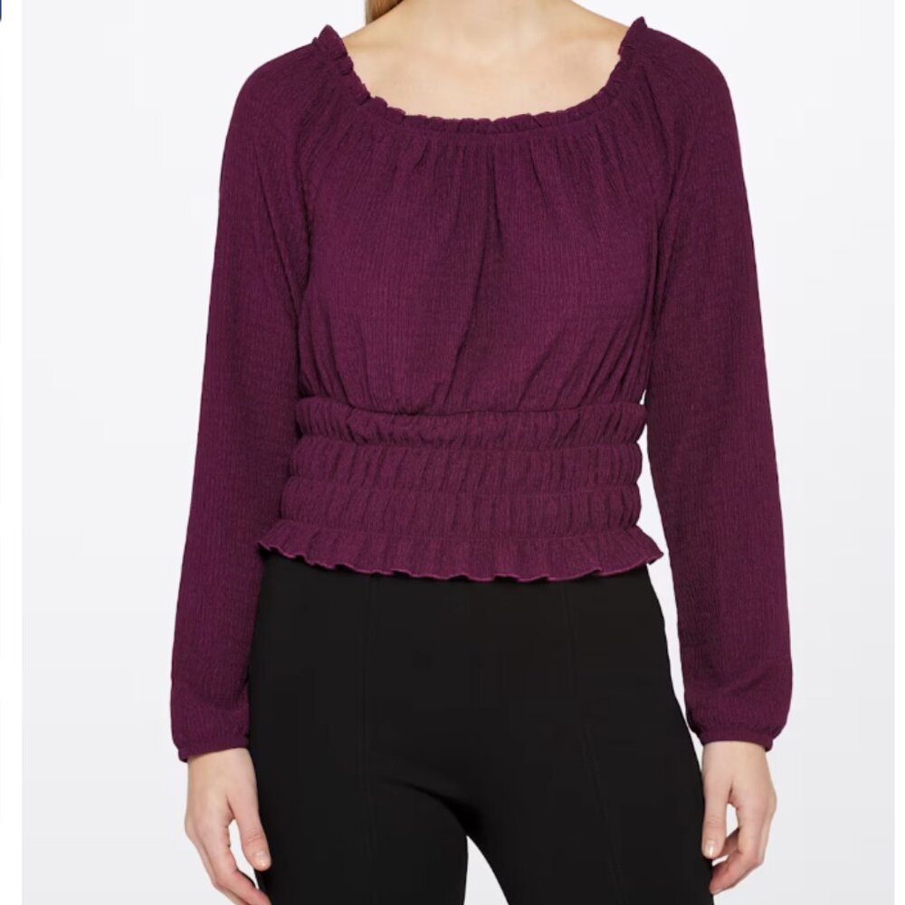 The General Good Piper Cropped Long Sleeve Knit Top - Dark Purple